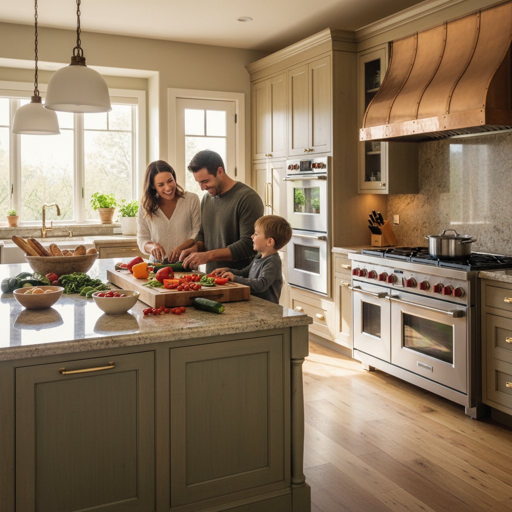Family cooking together in Highlands Ranch kitchen